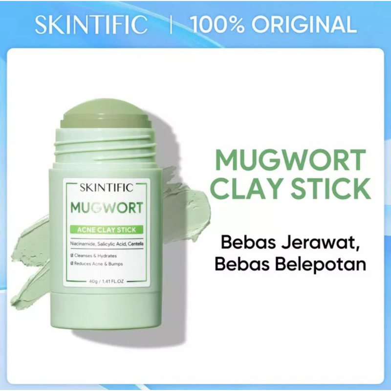 SKINTIFIC Mugwort Clay Stick Cleansing Clay Mask 40g Anti Pores &amp; Acne  Mud Facial Mask Masker Wajah Wash Cleansing Masker Wajahoff Mask Green Mask Stick Alaska Volcano Clay