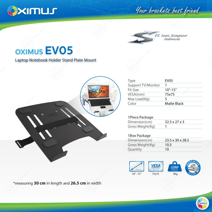 Bracket Laptop Notebook Holder Stand Plate Mount Oximus EV05