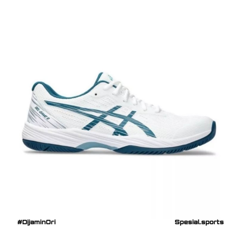 ASICS GEL GAME 9 WHITE/RESTFUL TEAL SEPATU TENNIS BADMINTON ORIGINAL BNIB