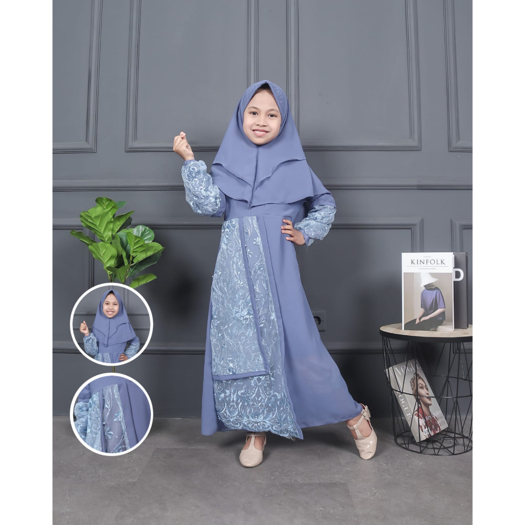 Free Kerudung Gamis Anak Perempuan Umur 4 5 6 7 8 9 Tahun Heelwa Syar'i Kids Bahan Ceruty Babydoll P