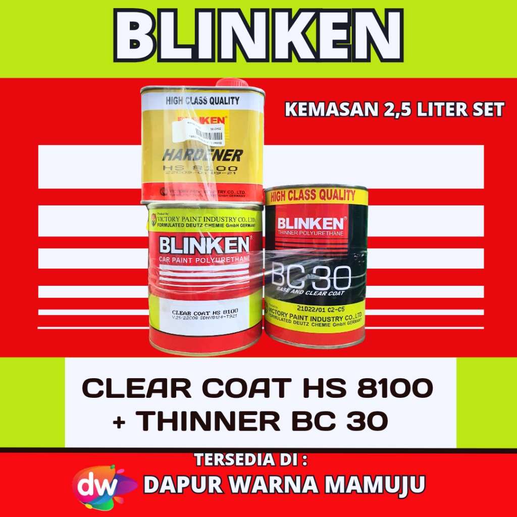 [Sulsel-Sulbar] Blinken Clear Coat HS 8100 + Thinner BC 30 (Clear Blinken 8100) 2,5 Liter Set