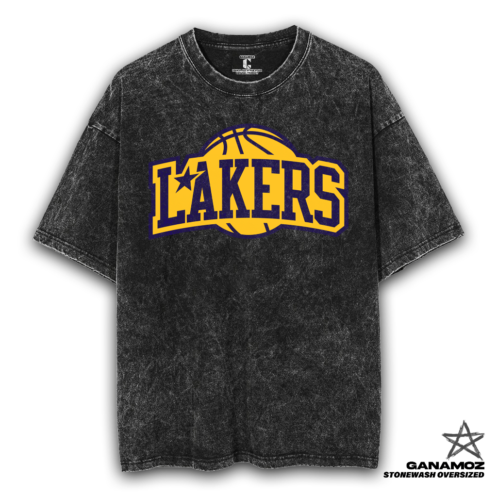 GANAMOZ Kaos Basket LA LAKERS VINTAGE Stone Wash Oversize T-shirt | Kaos Oversize Wanita | Kaos Over
