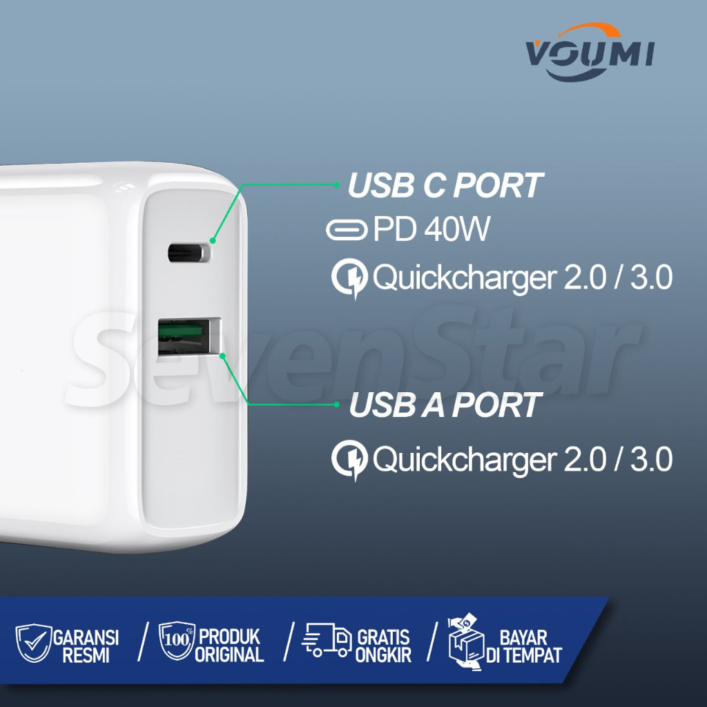 Charger Voumi Fast &amp; Safe 40W Power Quick Charger 3.0 Voumi V-010 Original Charging Voumi