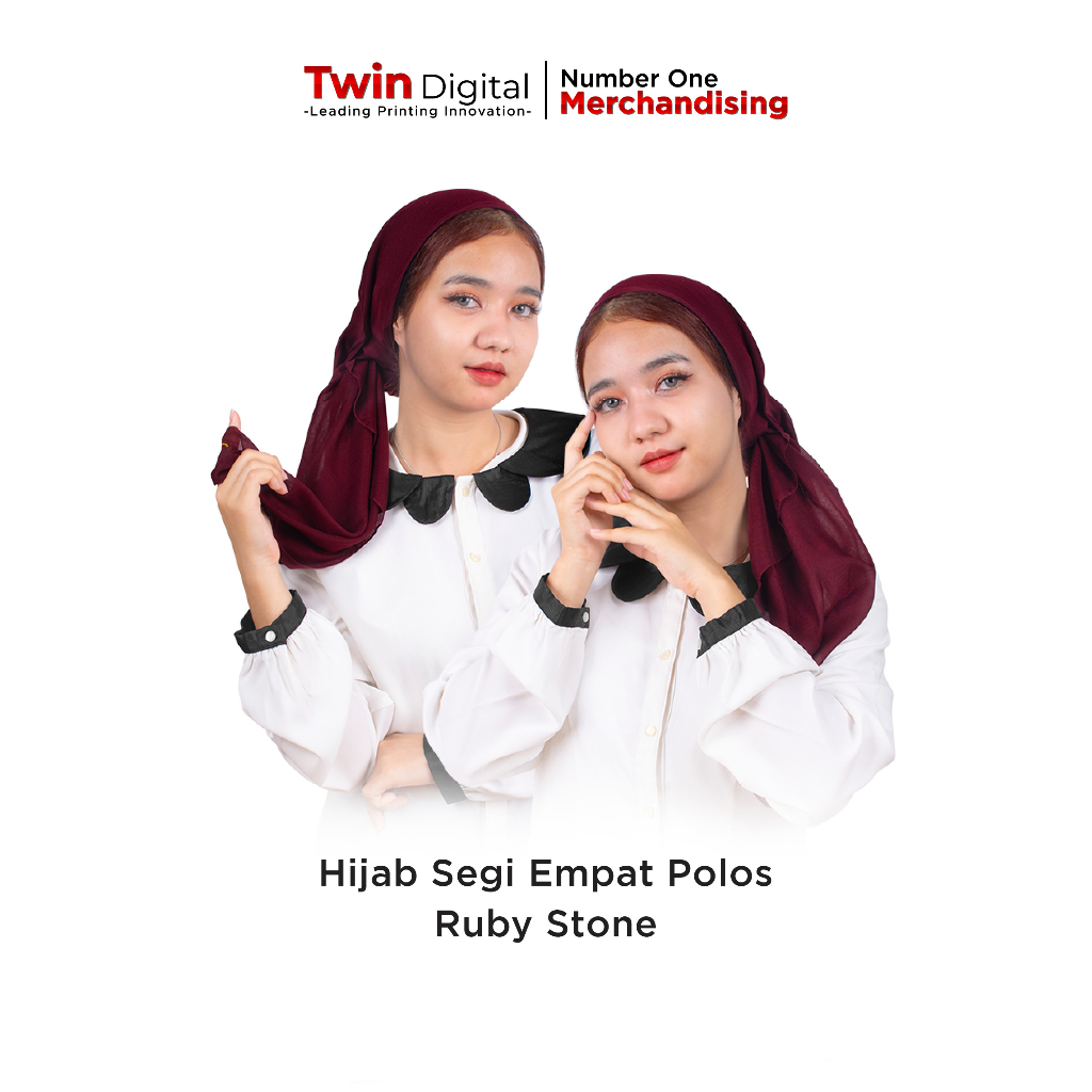 Twindigital Hijab Segi Empat Polos Warna Ruby Stone Mahar Kerudungan Voal Ultrafine Maroon - Hadiah 