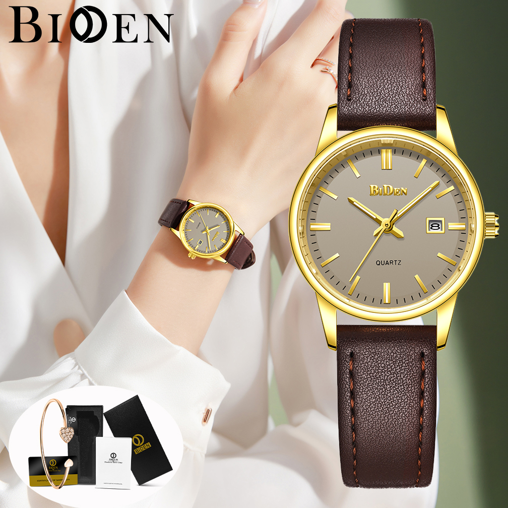 BIDEN  Jam Tangan Wanita Sangat tipis 100% Original Fashion Kecil Simple Jam Cewek Quartz kulit Anti