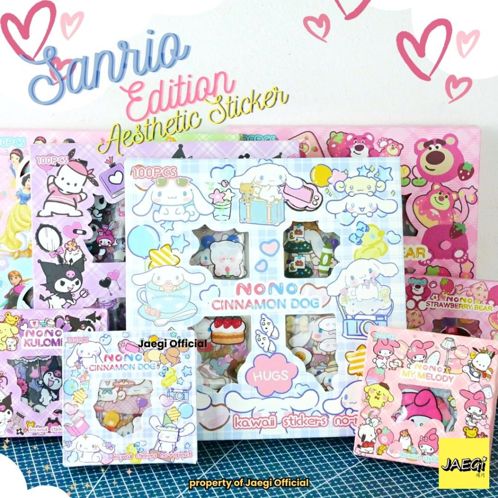 

JAEGi - Premium Sanrio Sticker Small Box isi 100 Pcs Aesthetic Waterproof Sticker