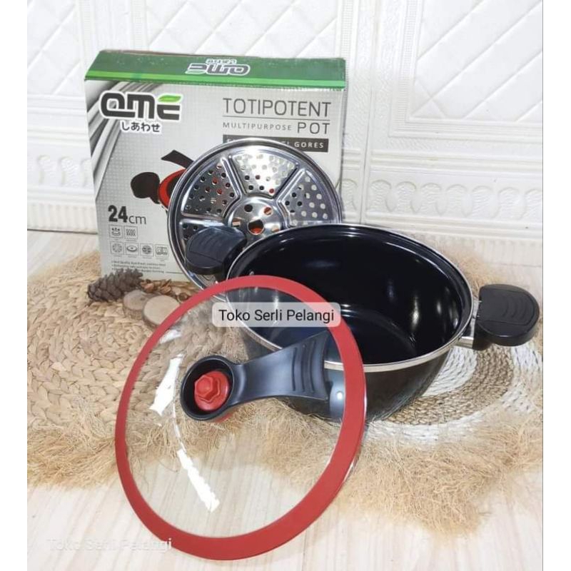 Panci Presto Qme+Steamer/Totipotent Pot Qme/Presto Kuping Enamel 24cm/Panci/Presto