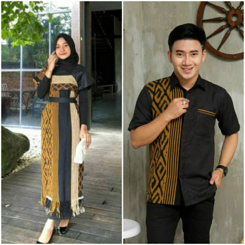 Baju Couple Tenun - Couple Pasangan - Dres Tenun - Kemeja Tenun Mix Kain Toyobo