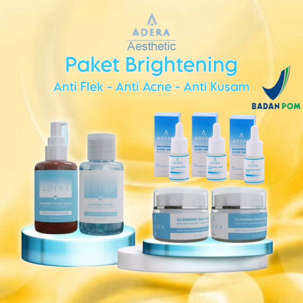 Adera Paket Skincare Perawatan Wajah Glowing + Serum [Brightening Flek Hitam Darkspot Anti Acne]