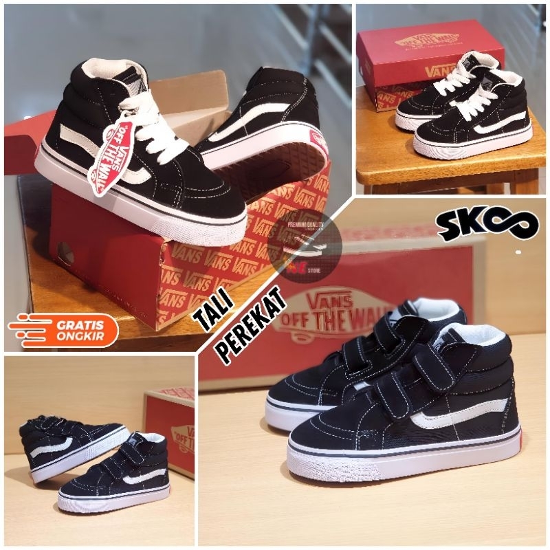 Sepatu vans anak sk8 black white sneakers anak laki laki perempuan vans kids sepatu anak anak hitam 
