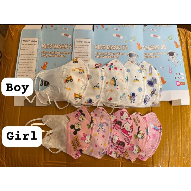 Masker Duckbill anak & Balita karakter Unicorn, Doraemon , Dinosaurus , Cars, Panda, Mickey, Hello k