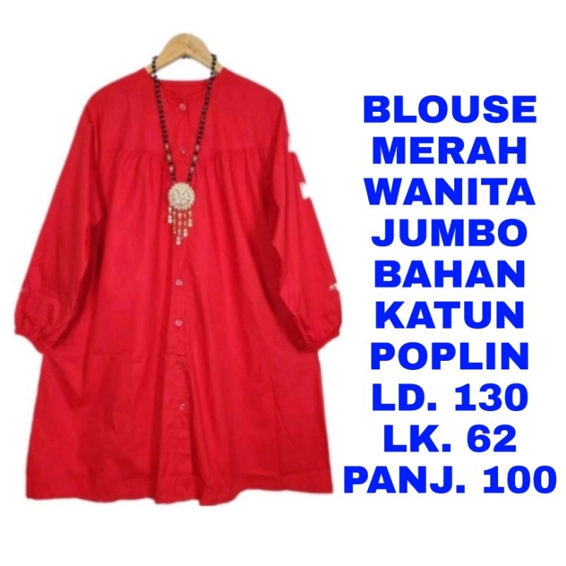 WL BLOUSE MERAH WANITA JUMBO LD. 130 TUNIK BAJU ATASAN LENGAN PANJANG AGUSTUSAN HUT DIRGAHAYU RI