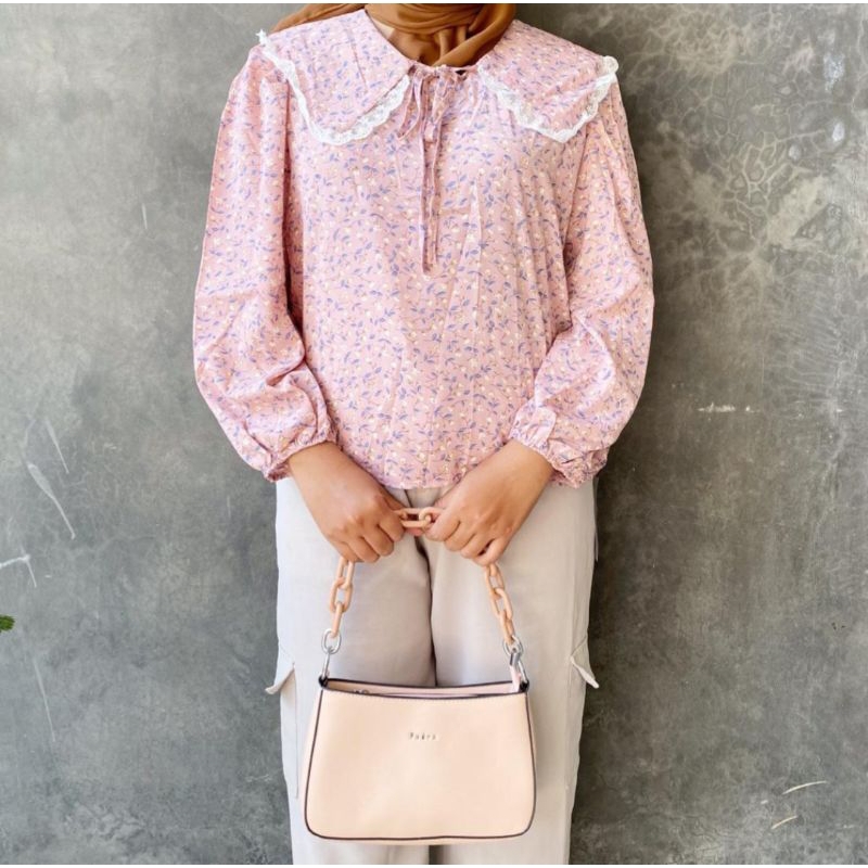 atasan blouse motif bunga kecil sifon ceruty