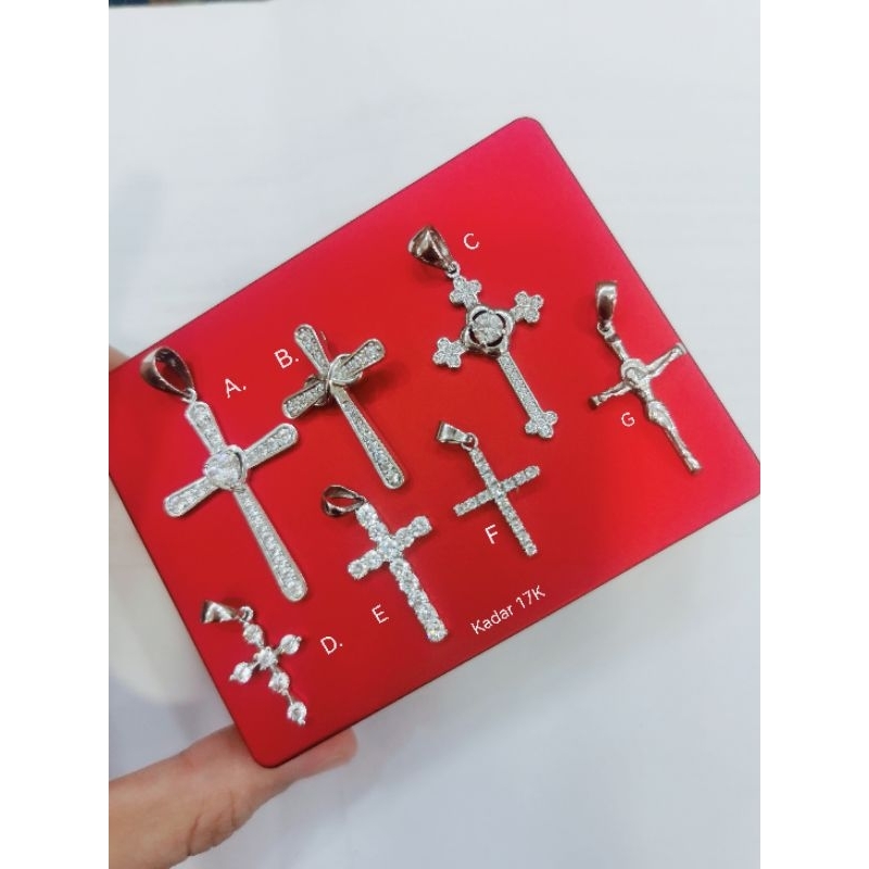 Liontin Salib Emas Putih 17k