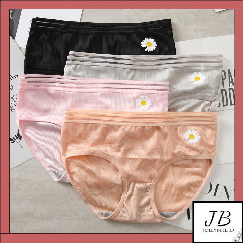 •Jollybell.id•CD693 Celana dalam wanita One Piece Motif bunga daisy Sutra Elastis Seamless Mid Waist
