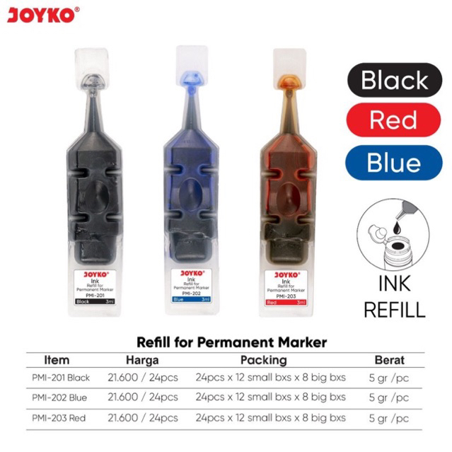 

( 1pcs ) Refill Spidol Permanent Marker PMI-202 Warna Hitam / Isi Tinta Spidol Marker Joyko PMI-203 Warna Merah