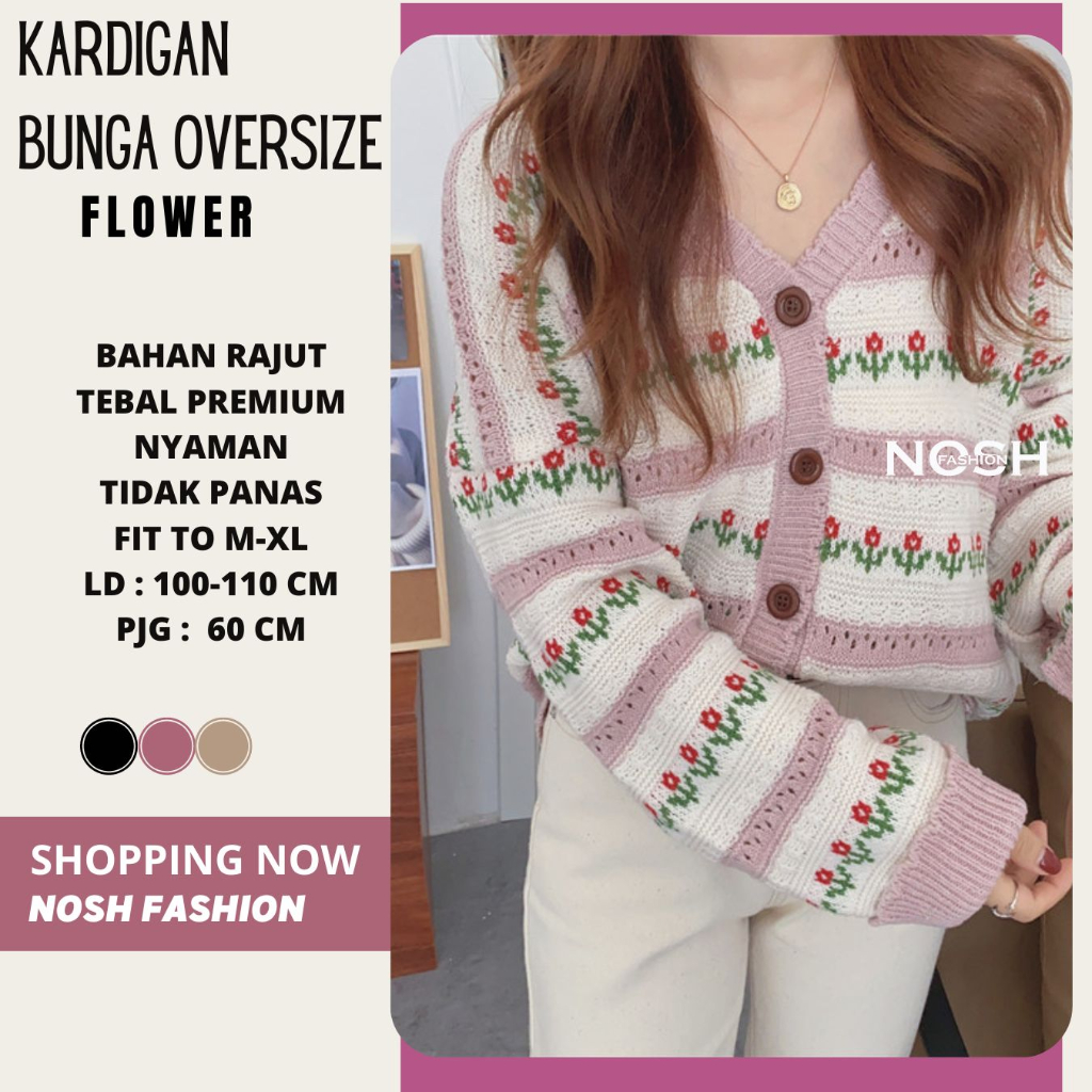 Cardigan Bunga Oversize Rajut Halus Premium Real Pict Balero Bunga  - NOSH Fashion / Cardigan Oversi