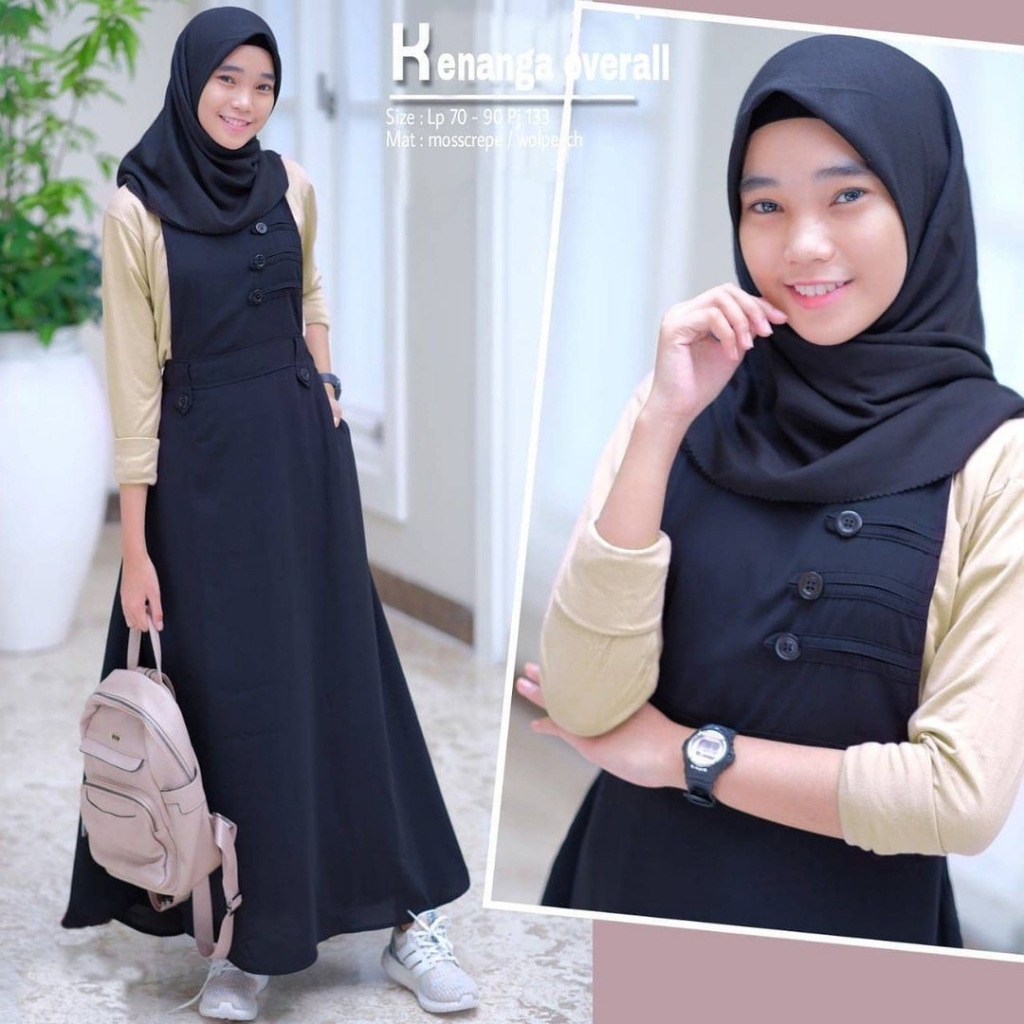 KENANGA OVERALL SET / OVERALL KENANGA VARIASI KANCING / FASHION WANITA MUSLIM / BAJU SET OVERALL REM