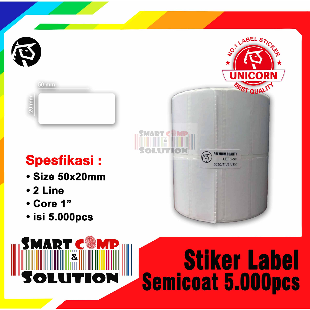 

SemiCoated 50x20mm 2Line 5000pcs Gap 3mm Core 1" Perforasi Label Sticker Barcode