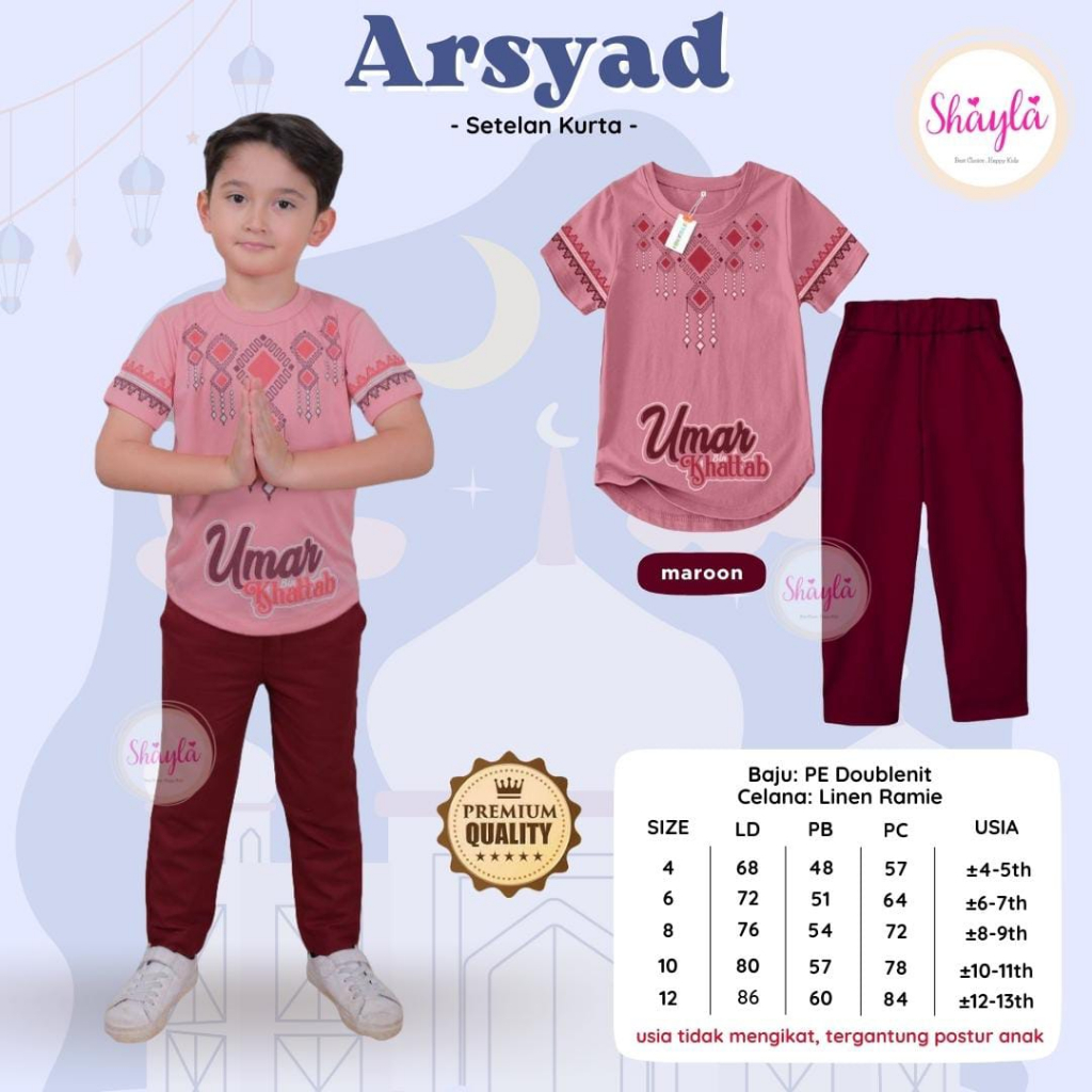 setelan koko anak laki-laki 4-13 tahun arsyad set kurta ori shayla