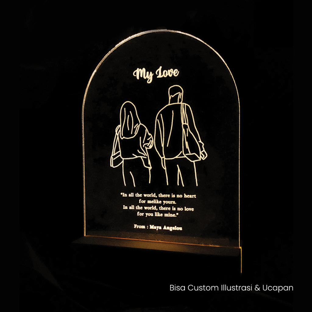 Akrilik LED Custom Line Art Akrilik Lampu Tidur LED Cocok untuk Kado Pacar Wisuda Ultah