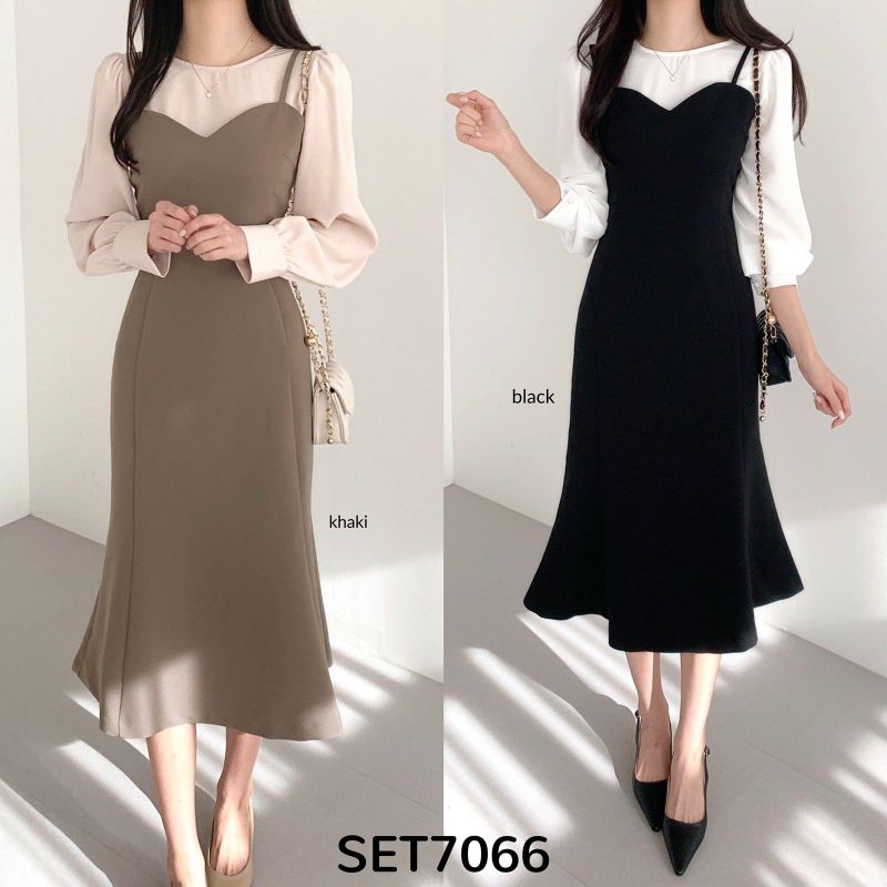 Setelan oneset 2in1 set inner tank knit rajut mini midi maxi pleated dress plisket prisket & outer o