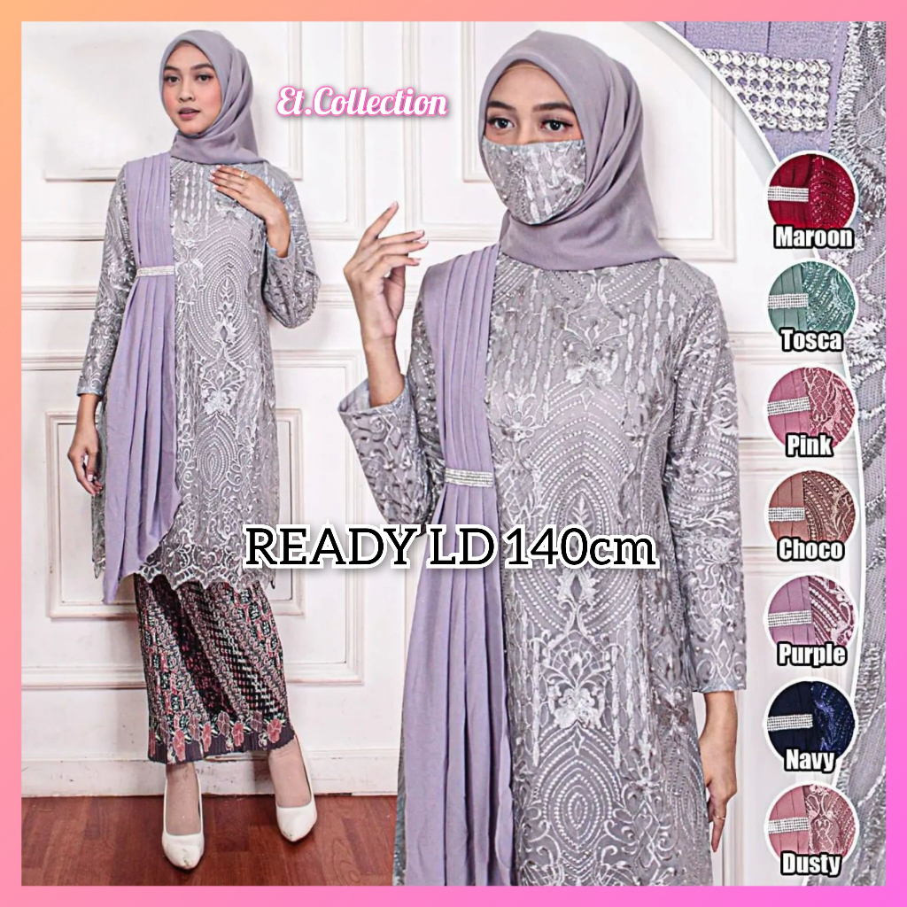 (Free Hijab) Kebaya Jumbo LD 140 - Setelan Kebaya Tunik Selendang Big Size Modern - Dress Pesta Jumb