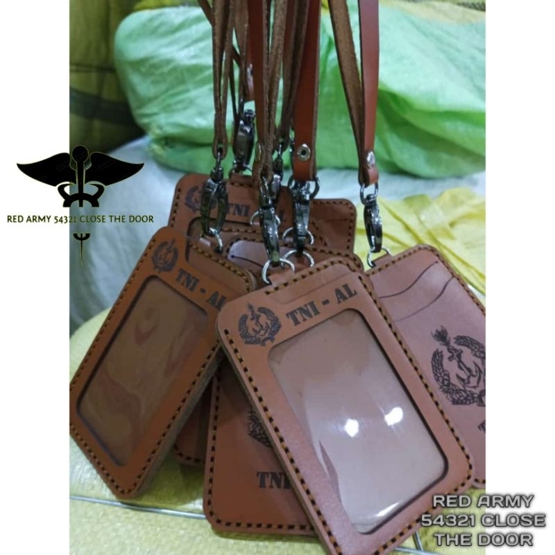 

Holder ID Card Tali Lanyard Name Tag Kulit Asli Logo TNI-AL