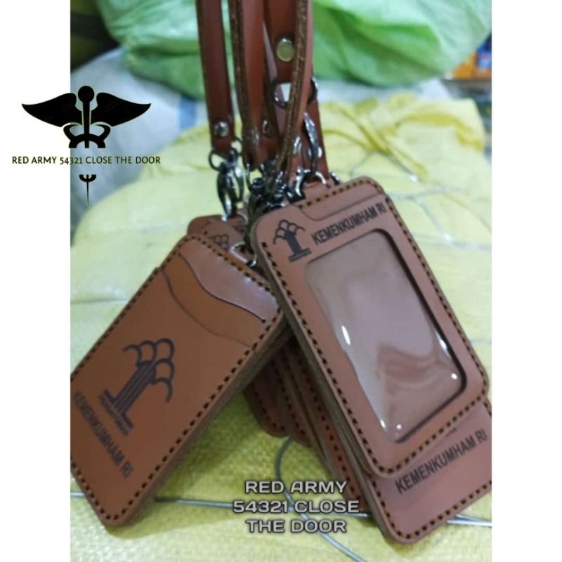 

ID Card Holder Kulit Asli Tali Lanyard Name Tag Logo Kemenkumham Ri