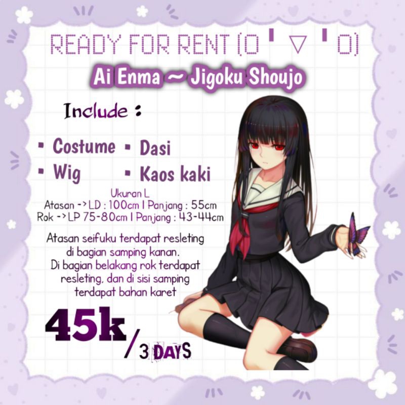 RENTAL/SEWA COSTUME AI ENMA COSPLAY ANIME RENTAL COSPLAY ANIME MURAH COSTUME ANIME AI ENMA JIGOKU SH
