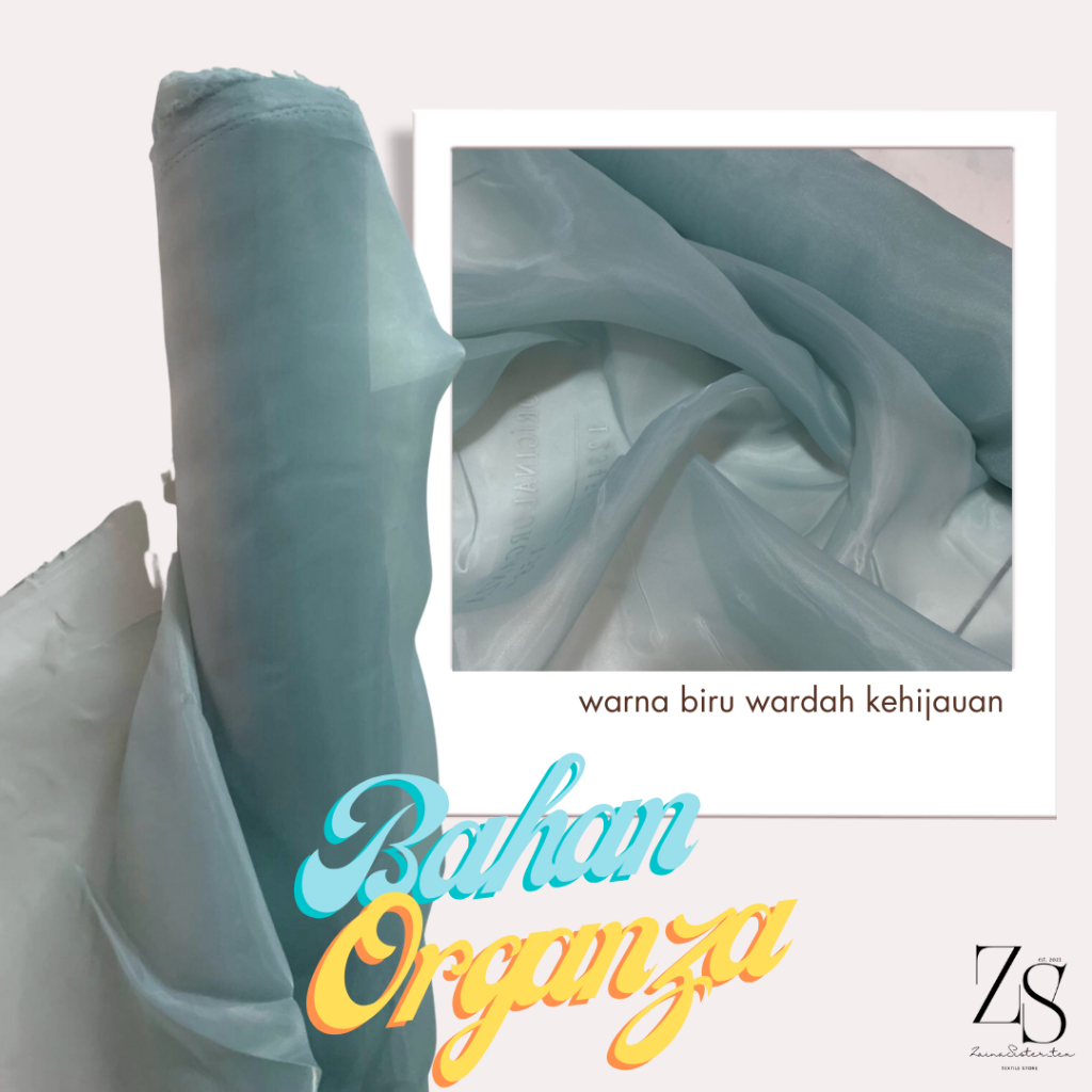 Kain Organza Organdi Polos Premium Silk Kain Kaca 1/2 Meteran Warna Biru Wardah Kehijauan