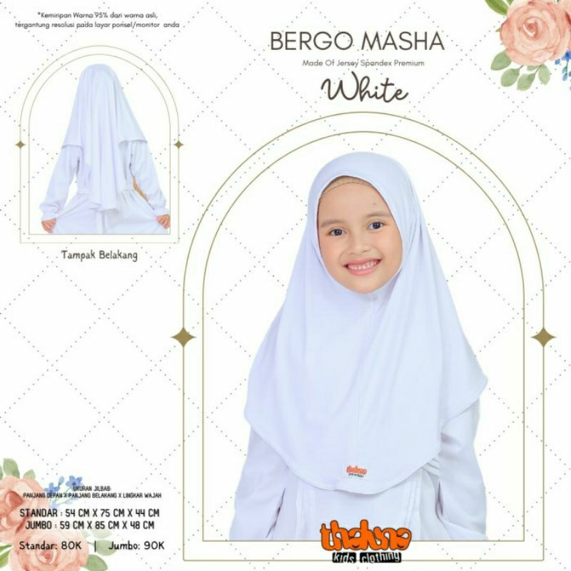 jilbab kerudung bergo anak putih kaos polos sekolah tk sd masha tln