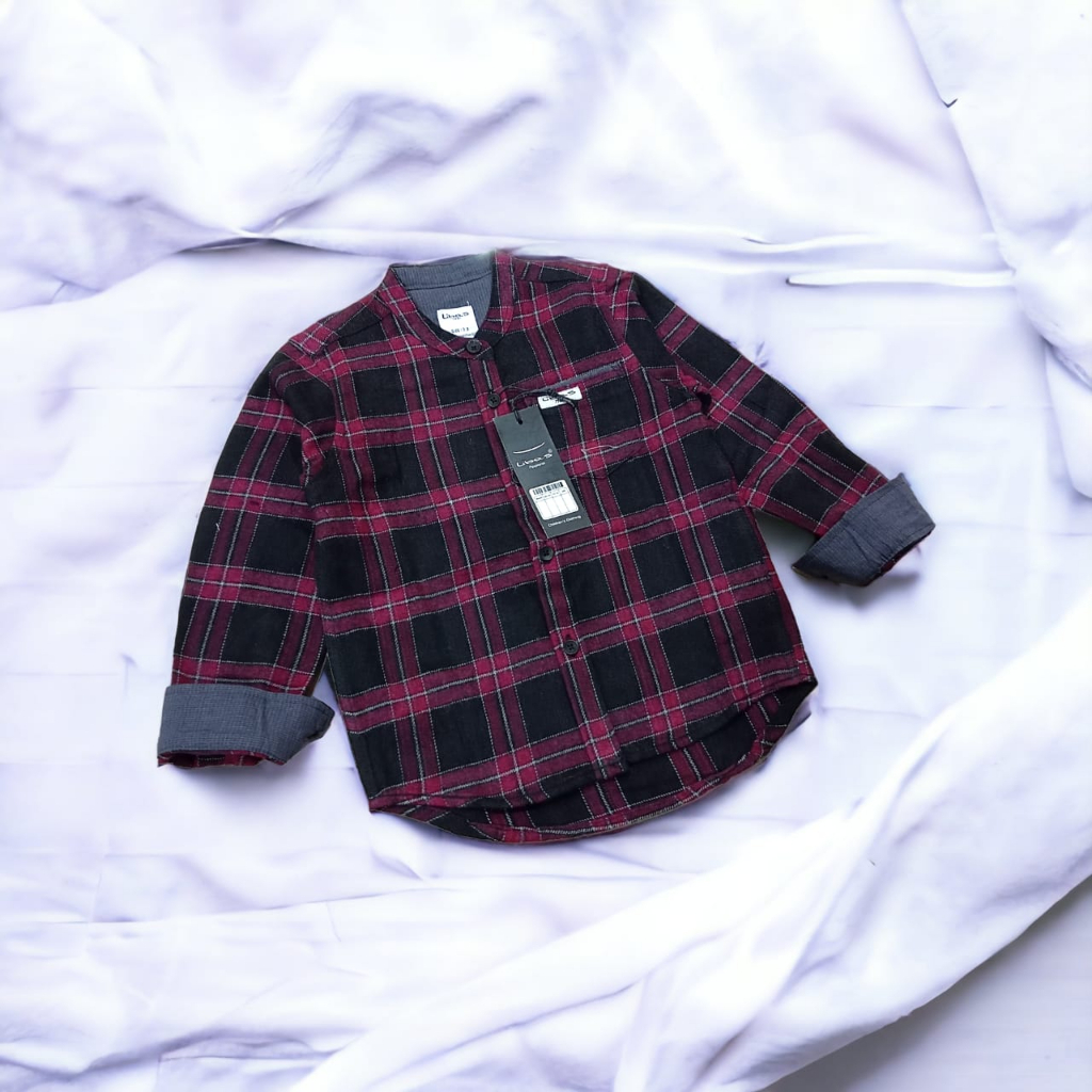 Kemko / Kemeja Koko anak 1-13 Tahun Lengan Panjang Kotak Hitam Merah Muda Katun Flanel Premium By LI