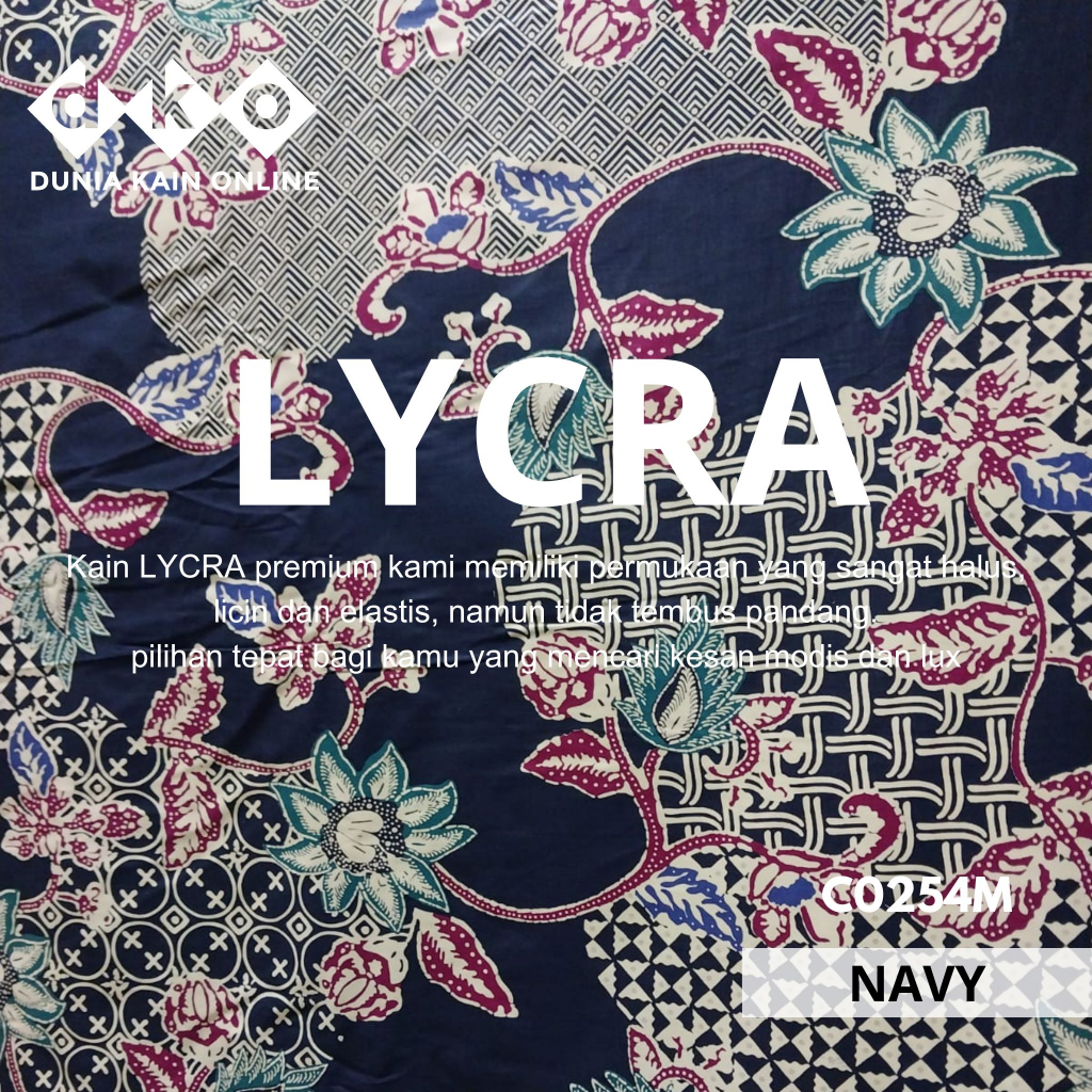DKO Kain LYCRA Premium Cotton Stretch Navy Motif Bunga Anyaman
