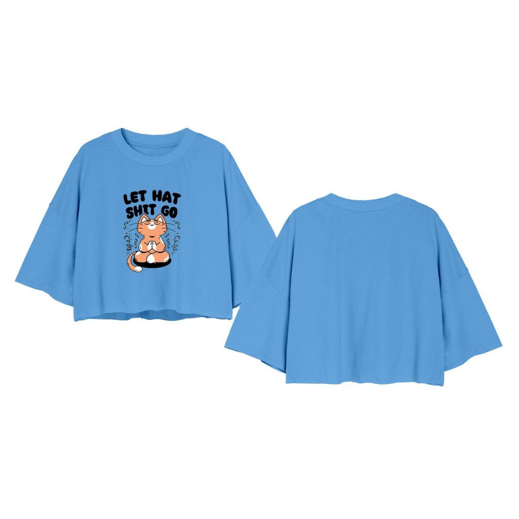 kaos oversize crop top let hat cat biru muda