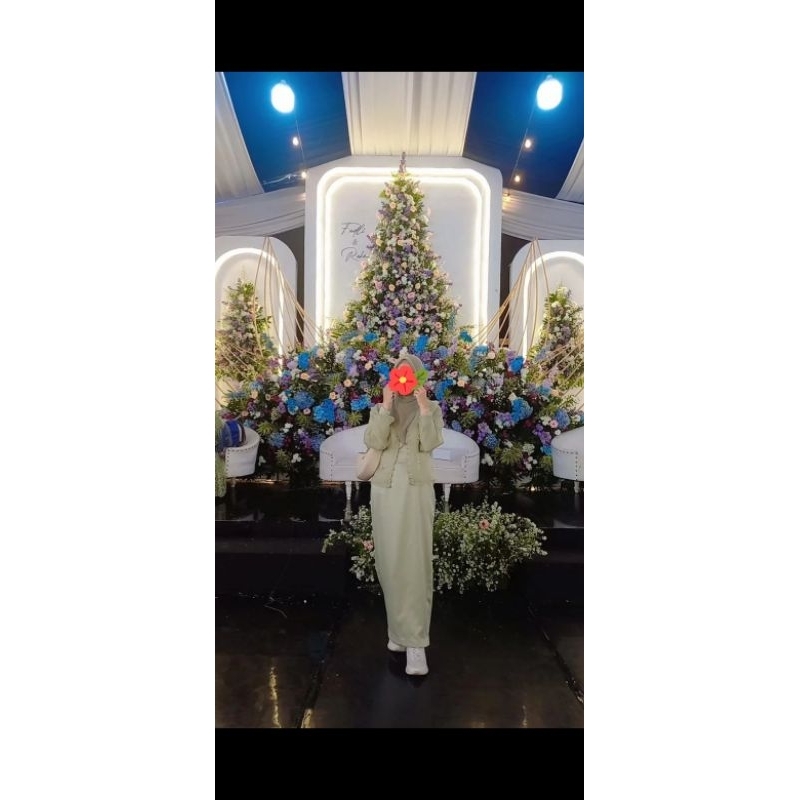 Gaun/gamis bridesmaid/pesta SATIN Sage green (Preloved) SIMPLE