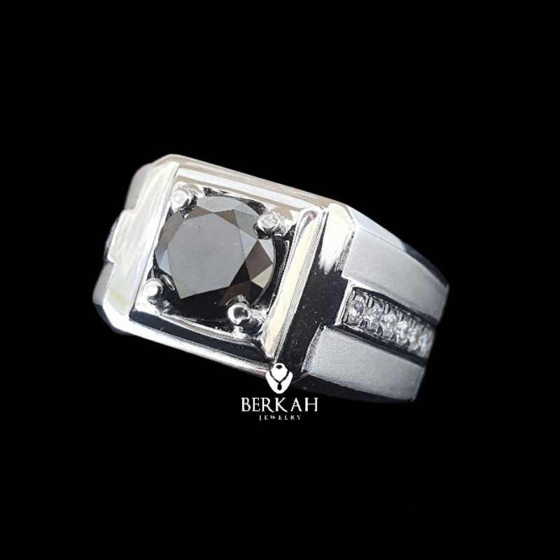 BLACK DIAMOND • Silver Palladium MenRings Cincin Pria Berlian asli BERSERTIFIKAT
