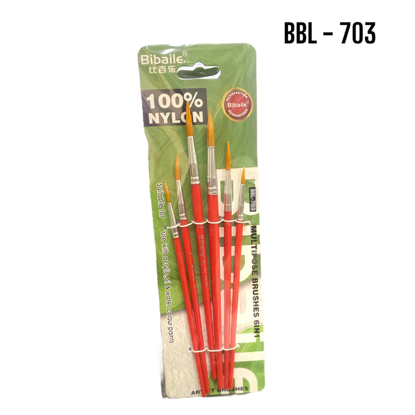 

Kuas Lukis Impor Bibaile BBL – 703 Kuas Lukis Brush Nylon Set 6 Koas Nylon Round Alat Lukis Brush Nylon 6 in 1– Set 6