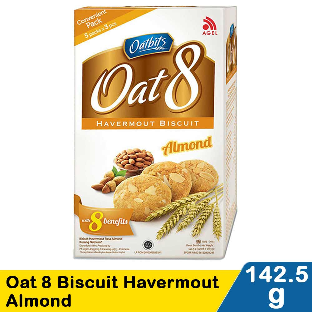 

Oatbits Oat8 Havermout Biskuit Almonds / Kacang Hijau Box 142gr