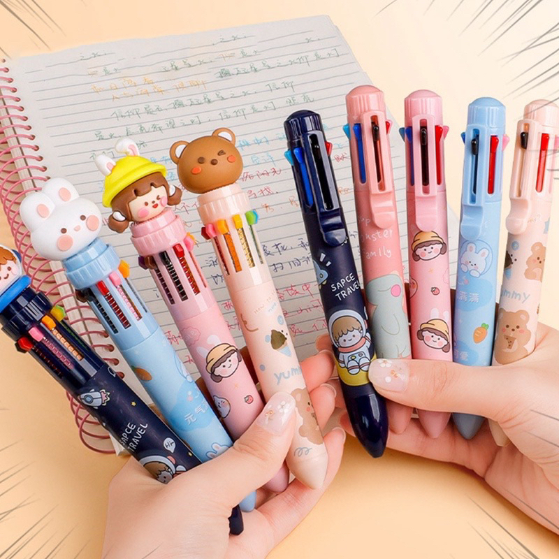 

Pena Pulpen Warna 10 in 1 Cute Kawaii | Bolpen Cetek Warna Warni