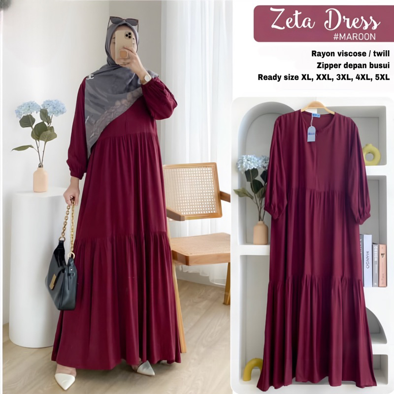 GAMIS POLOS ZETA Black Twill MAXY DRESS RAYON TWILL RAYON VISCOSE SUPER JUMBO LD 110 120 130 140 150 BEST SELLER BIG SIZE XL XXL 3XL 4XL 5XL Busui Ready Stock Termurah-Zeta Maroon Twill