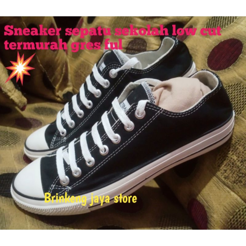 sepatu sekolah runner & warrior pendek hitam putih ob murah ori