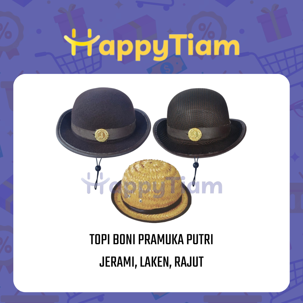TOPI BONI PRAMUKA SEKOLAH PUTRI LAKEN RAJUT ROTAN ~ TOPI PEREMPUAN CAPLIN + TALI SD SMP SMA