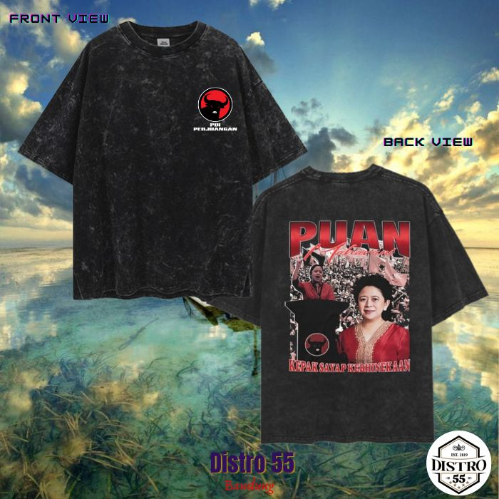 KAOS  PUAN MAHARANI BLACK WASHED VINTAGE  / KEPAK SAYAP KEBINEKAAN / DISTRO 55 BANDUNG / STONE WASH 