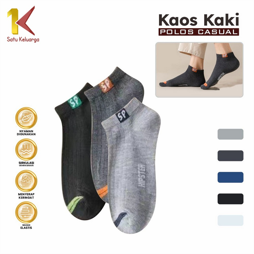 Satu Keluarga Kaos Kaki Pria Wanita Polos Casual Motif Hipster P577 Kaus Kaki Sport Pendek Ankle Soc