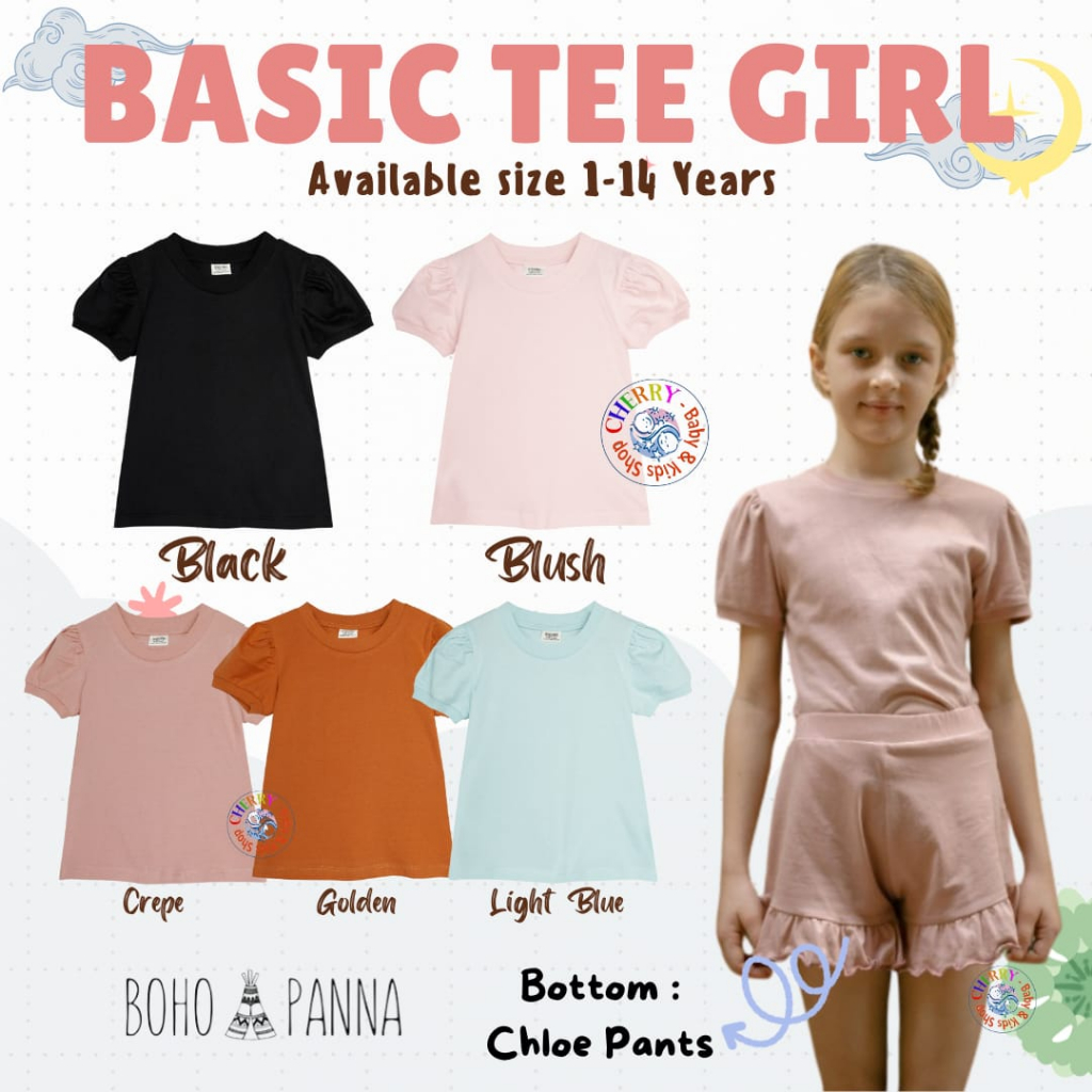 Bohopanna Basic Tee Girl 1-14 Tahun Kaos Puffy Anak Perempuan CBKS