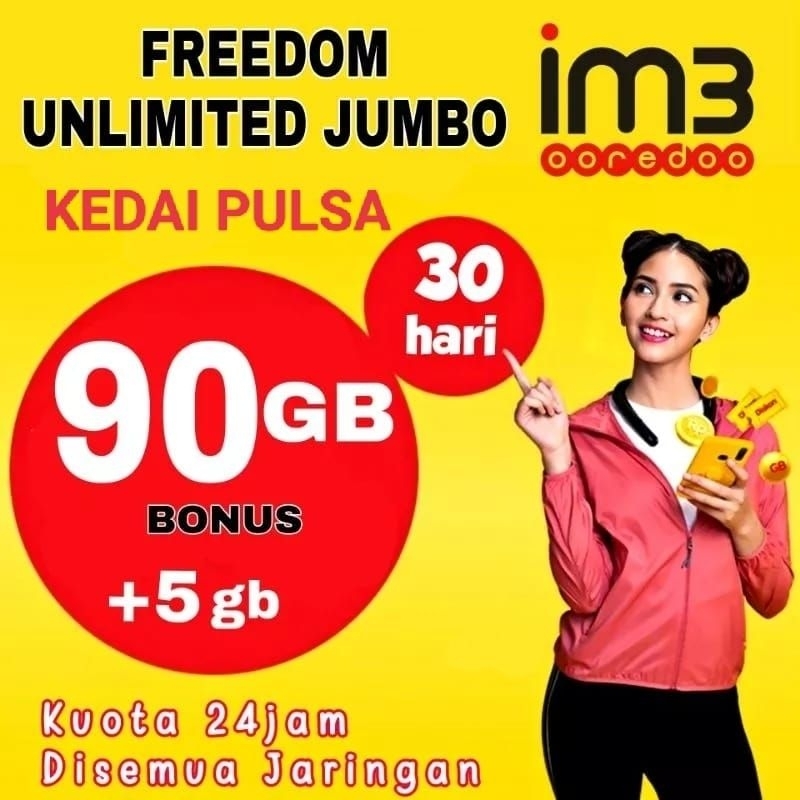 KUOTA INDOSAT FREDOM UNLIMITED JUMBO 90GB + 5GB /FREDOM U JUMBO