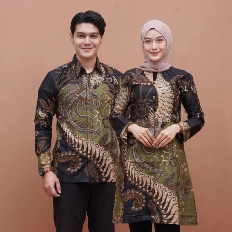couple batik pola nogo ijo original hilmi super batik kemeja tunik busui kancing depan full sarimbit