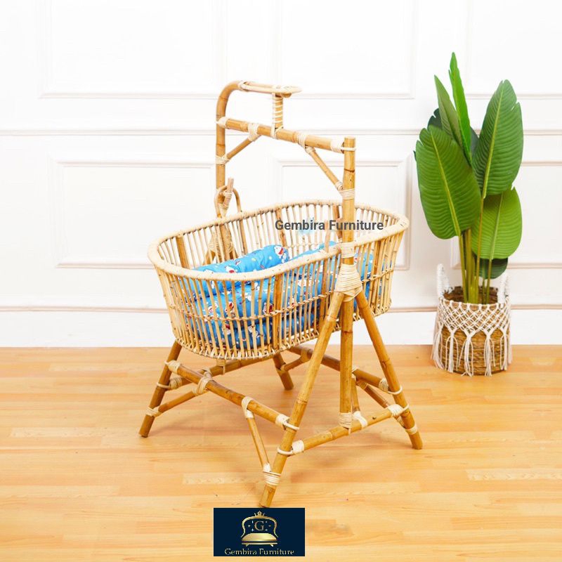 Ayunan bayi baby box tempat tidur kasur bayi rotan kayu natural kasur kursi baca reafing books main 