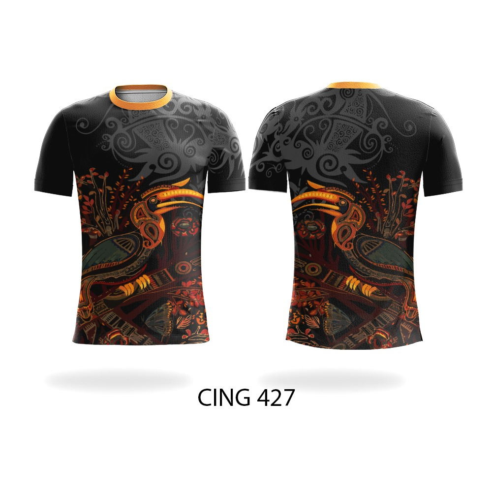 Kaos Baju Jersey Sepeda Gunung MTB Motif Batik Kalimantan Burung Rangkong Dry Fit Full Print Custom 